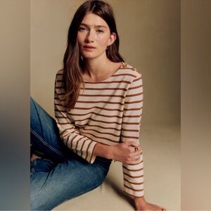 Sezane Colette Mariniere Long Sleeve Organic Cotton Shirt